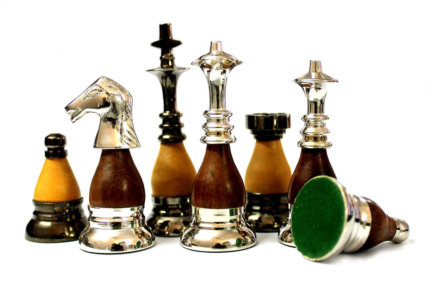 StonKraft Collector Edition Brass Wood Combo Chess Pieces Chessman Chess Coins Pawns - Brown-Yellow - 3.5" Inches King Height