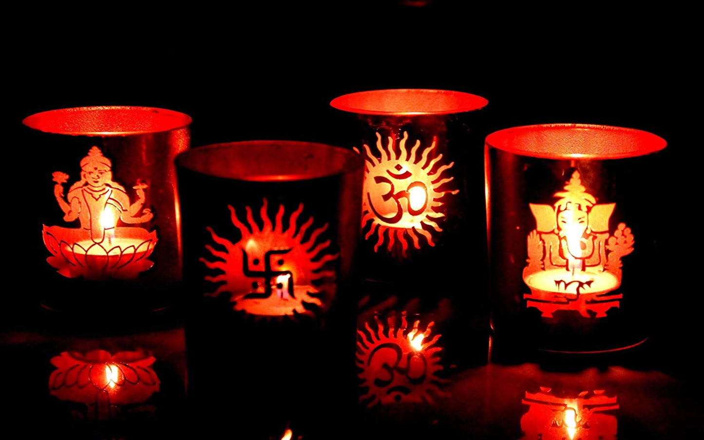 Esplanade Glass Tealight Holders – Pack of 4 | Decorative Candle Holders for Home Décor, Festive Lighting & Table Centerpieces