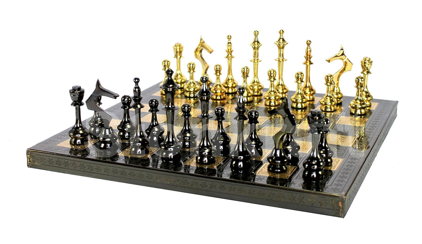 StonKraft Kid, Adult - Brass Chess Board Game Set With 100% Brass Chess Pieces, Chessmen, Chess Coins - 12" X 12"