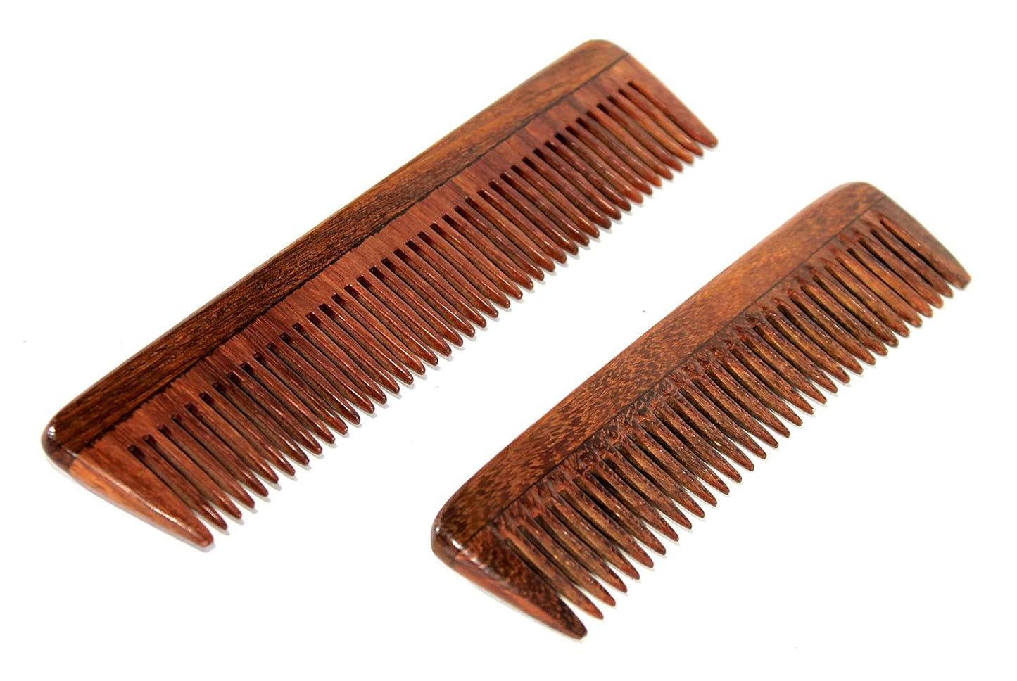 eSplanade Wooden Comb for Men & Women - Set of 2 - Sheesham Wood Handmade Anti-Static Hair Beard Moustache Combs - Brown