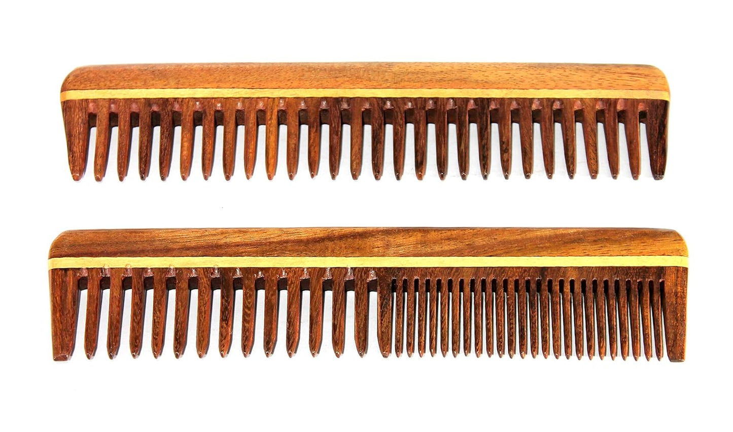 eSplanade Wooden Comb for Men & Women (Set of 2) - Sheesham Wood Handmade Moustache Comb.