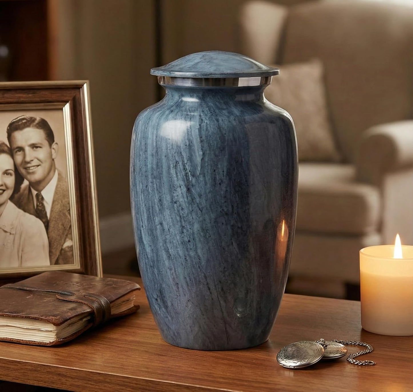 eSplanade Metal Cremation Urn Memorial Jar Pot Container | Full Size Printed Urn for Funeral Ashes Burial | Metal Urns | (Multicolor) - 10" Inches