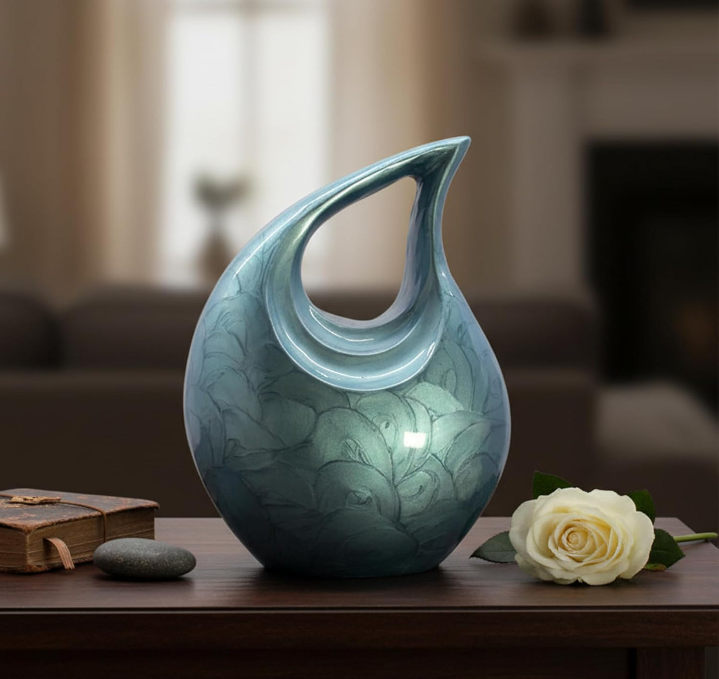 eSplanade Metal Cremation Urn Memorial Jar Pot Container | Full Size Urn for Ashes Funeral Burial | Teardrop Urns | Grey & white- 10" Inches