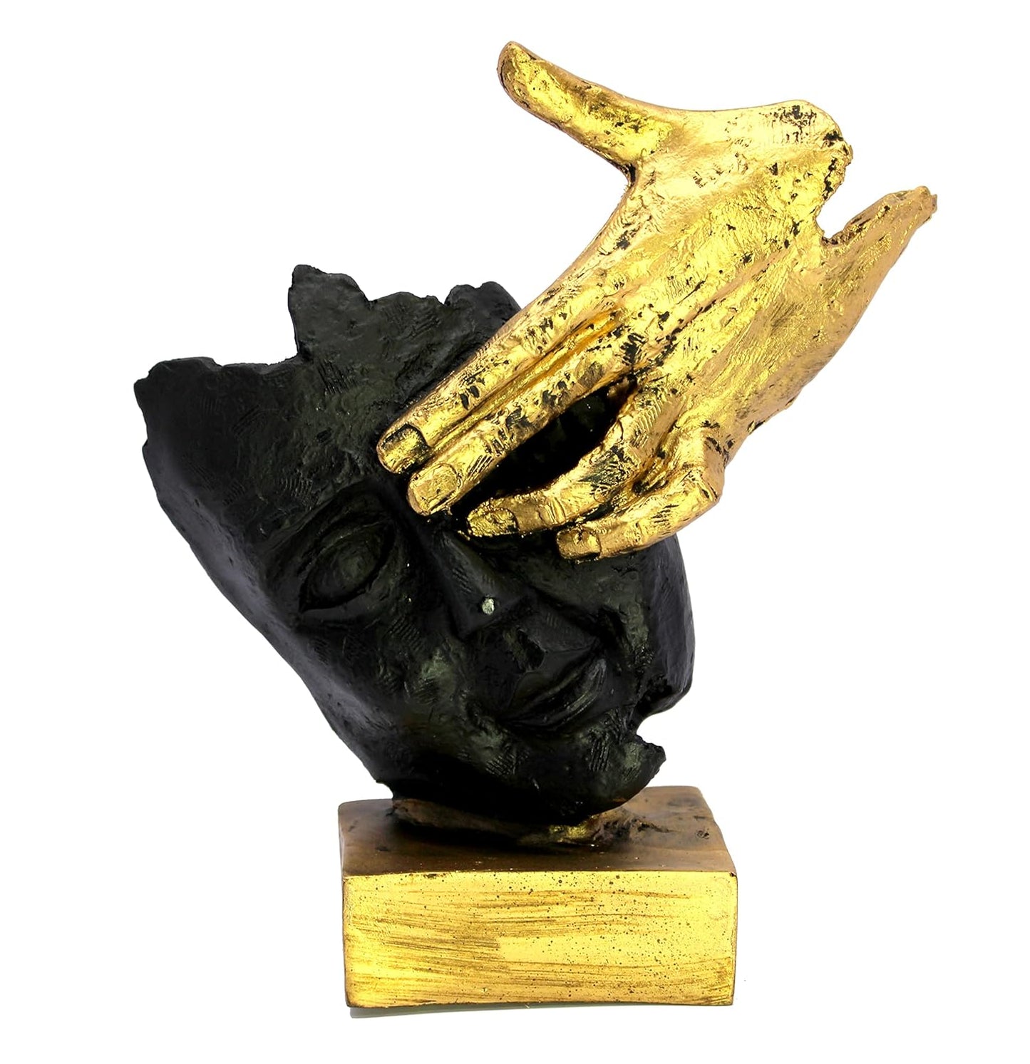 ESPLANADE Resin Human Faces Sculpture Showpiece - Zen Sculpture Showpiece | See No Evil, Hear No Evil, Speak No Evil Set of 3 - Black-Golden - 8.5" Inches
