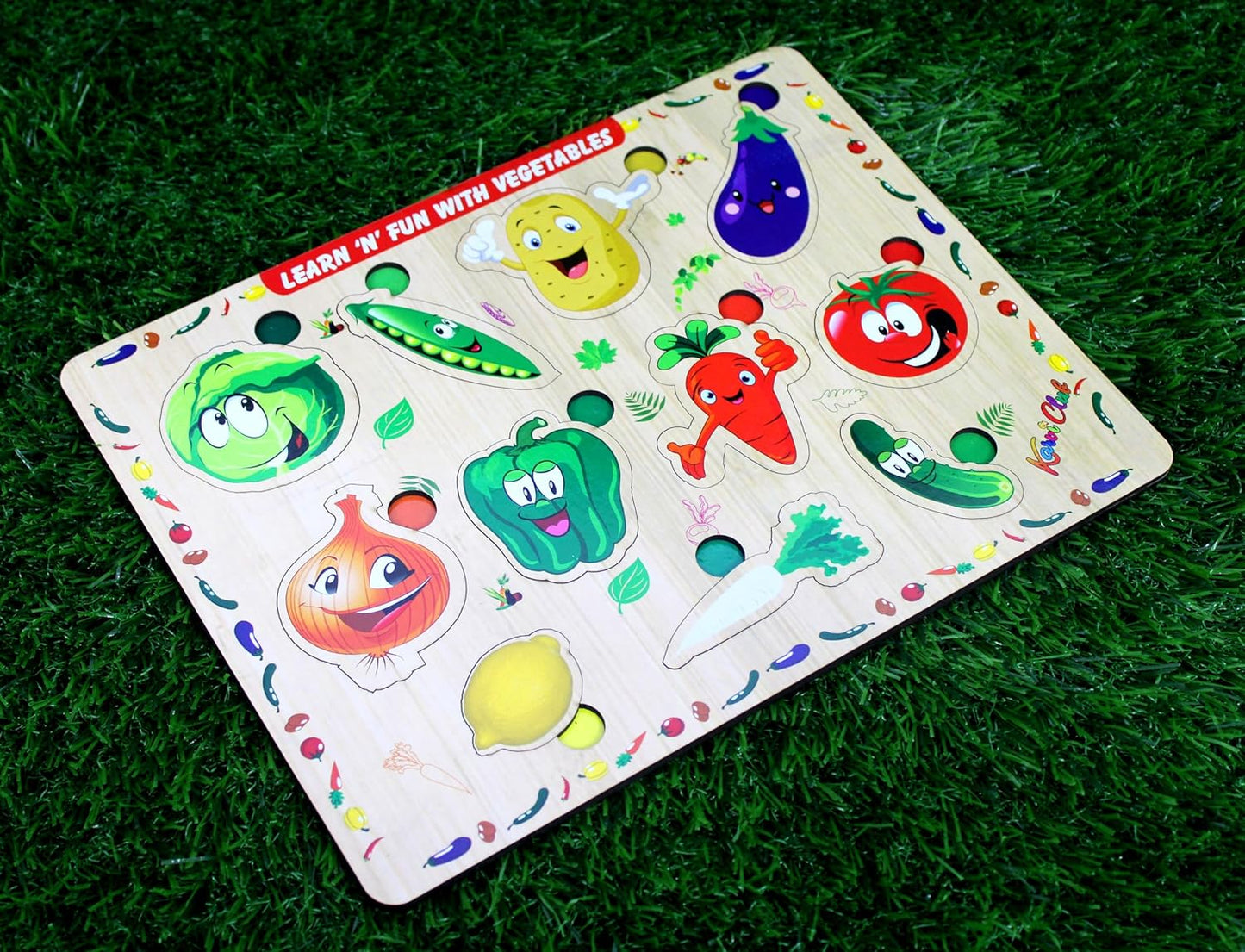 Stonkraft | Wooden "Know Vegetables" Preschool Learning Board Puzzle for Kids Infants Toddlers - 11 Pieces - Multicolor- 12" x 9" Inches