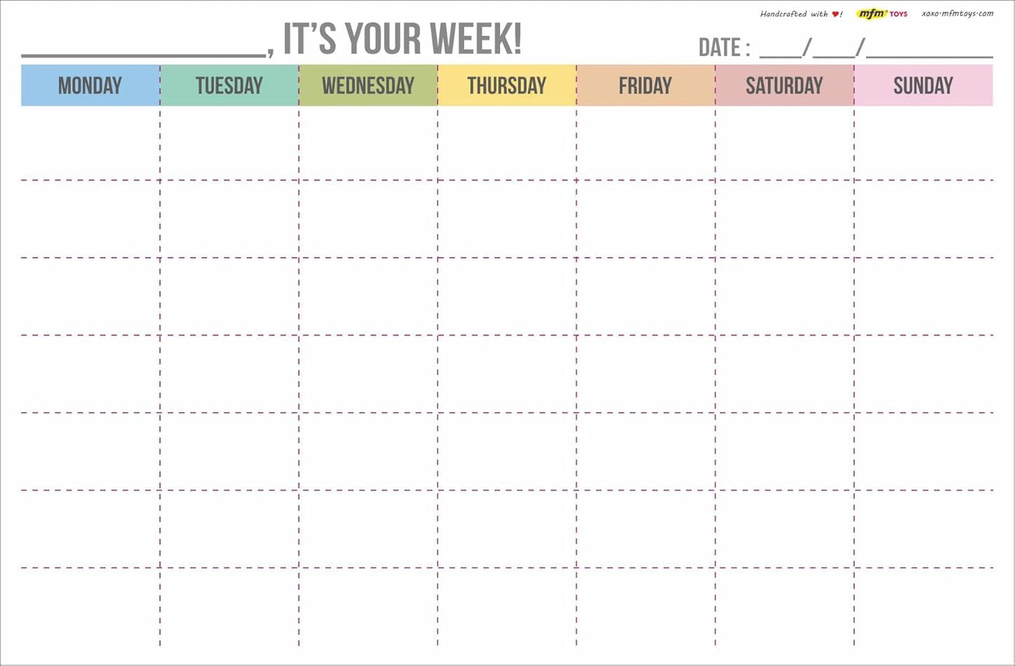 MFM TOYS XOXOMags Magnetic Planner for Fridge - Rewriteable (Week Planner)