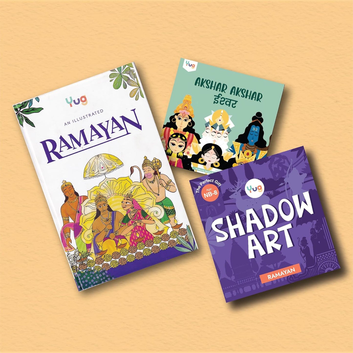 Yug- Illustrated Ramayan, Akshar Akshar Eeshvar & Ramayan Shadow Art Combo Books for Kids- Mythology Story Book for Kids with Colourful Pictures- Fun Learning Book for 3+ Year Old Children