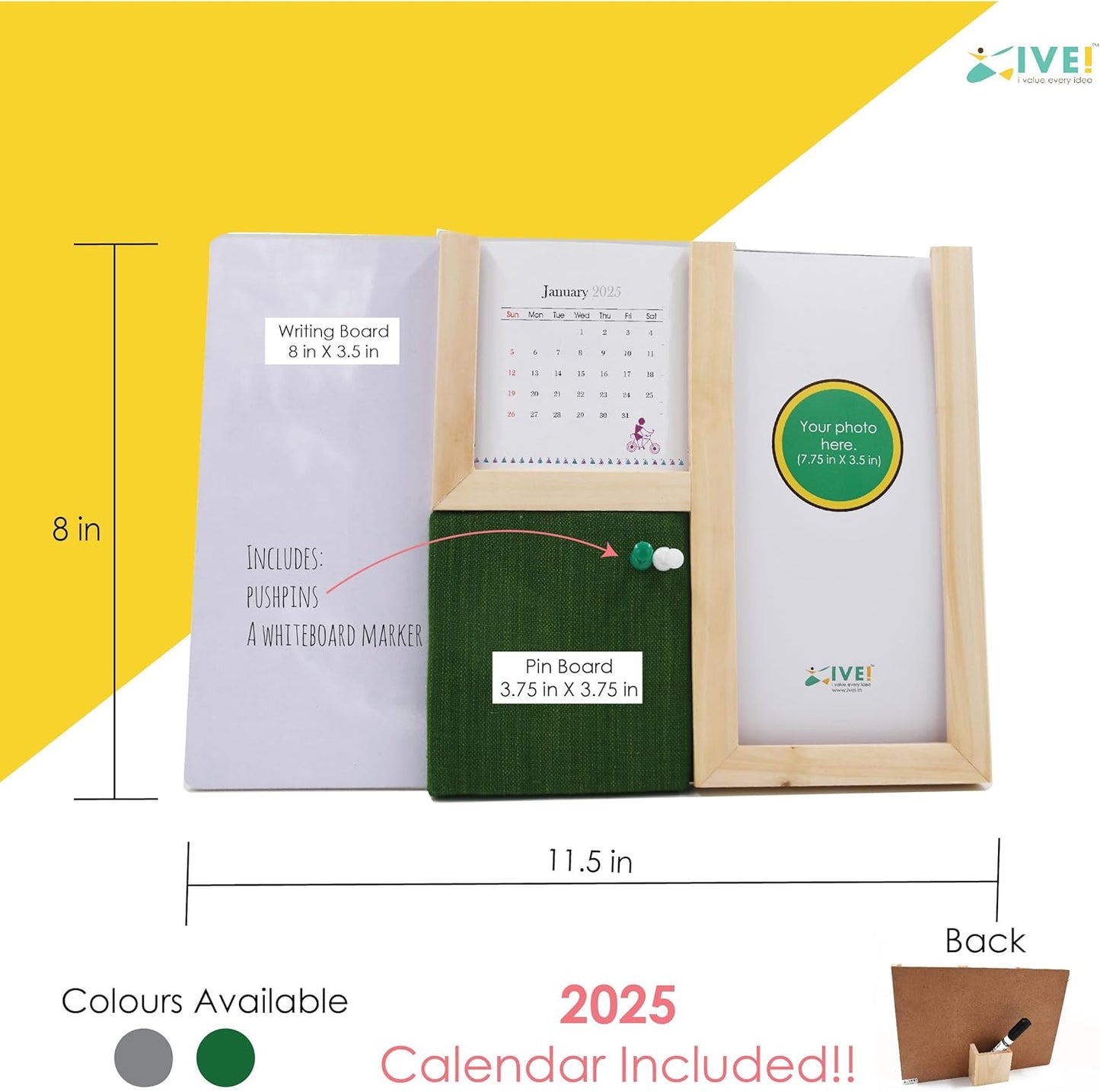 IVEI Premium Desk Organizer with replaceable Calendar, Whiteboard, Pin Board, Photo Frame, and Pen Stand - Multifunctional Workspace Organizer - Elegant Design (Grey)