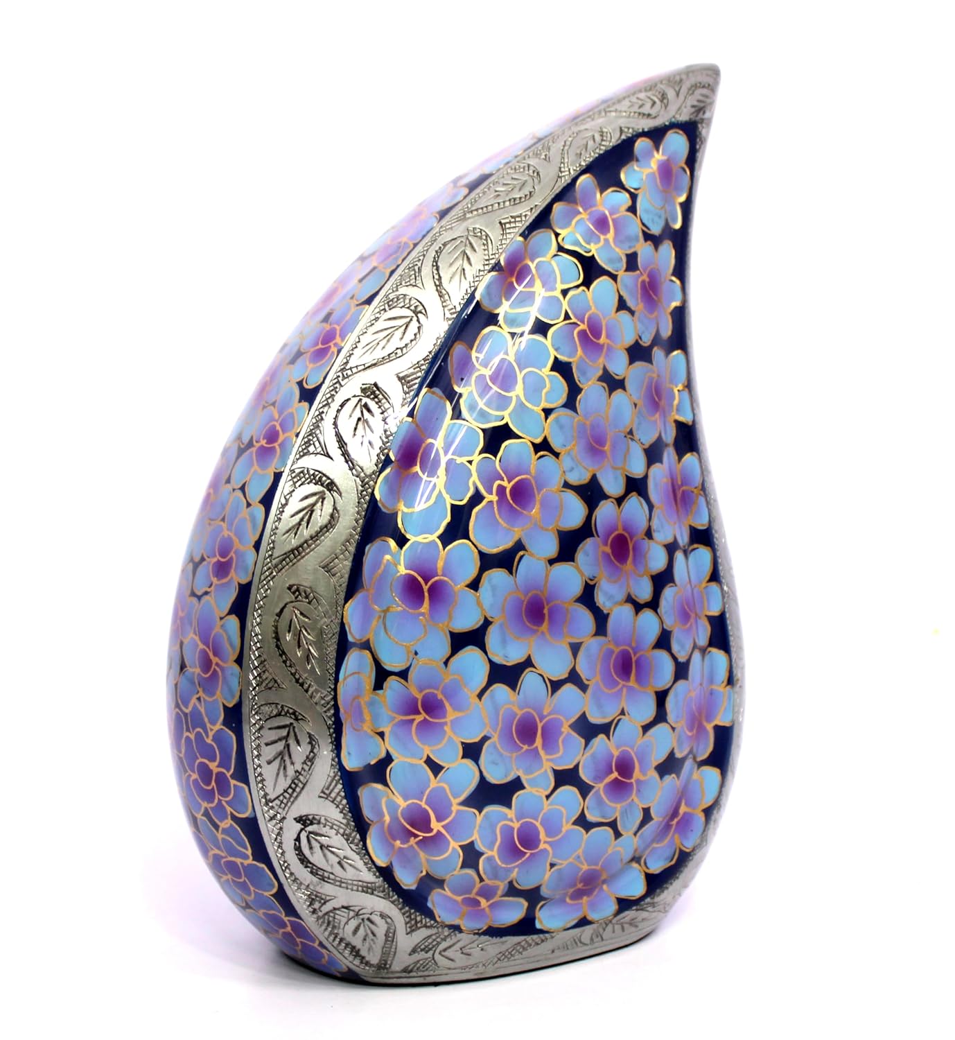 eSplanade Cremation Urn Memorial Human Ashes Container Jar Pot | Burial Funeral Urns | Teardrop Cremation Urn - Teardrop Shape Violet Flowers - 10 Inches