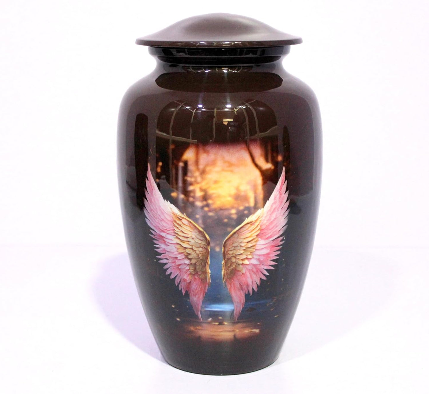 eSplanade Cremation Urn Memorial Human Ashes Container Jar Pot | Burial Funeral Urns | Brown Angel Wings - 10" Inches (Full Size)