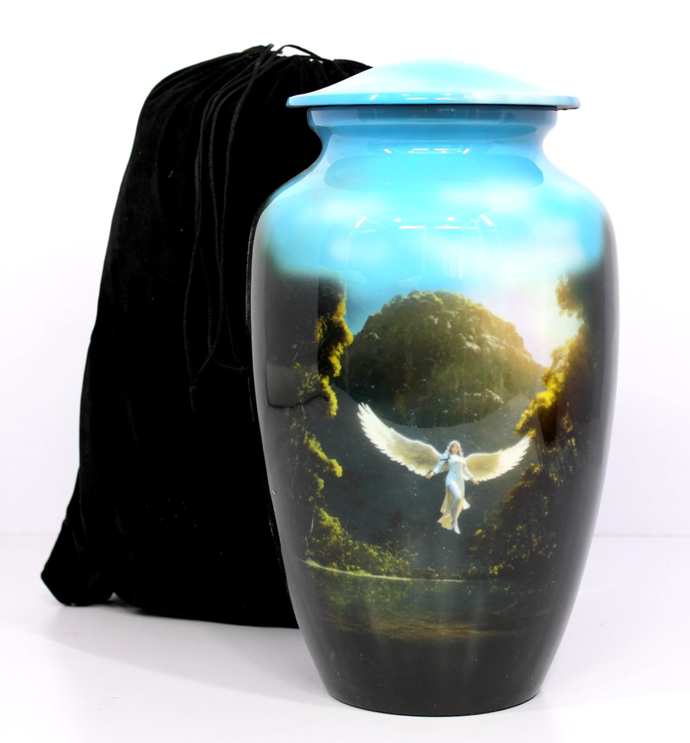 eSplanade Cremation Urn Memorial Human Ashes Container Jar Pot | Burial Funeral Urns | Angel Print - 10" Inches (Full Size)