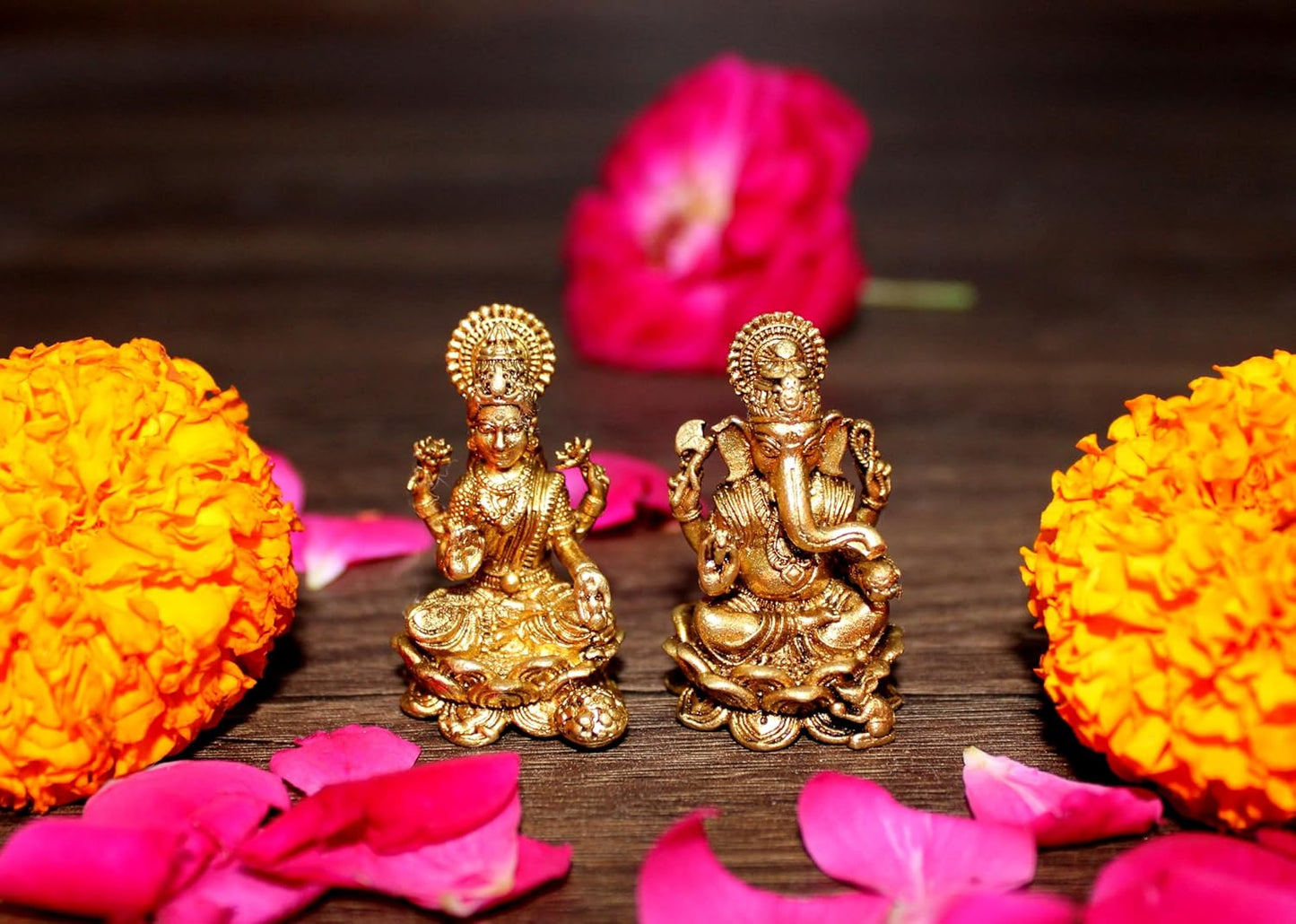 ESPLANADE Brass Laxmi Lakshmi Ganesh Ganesha Murti Idol Statue Sculpture - Set of 2 (1.4" Inches)