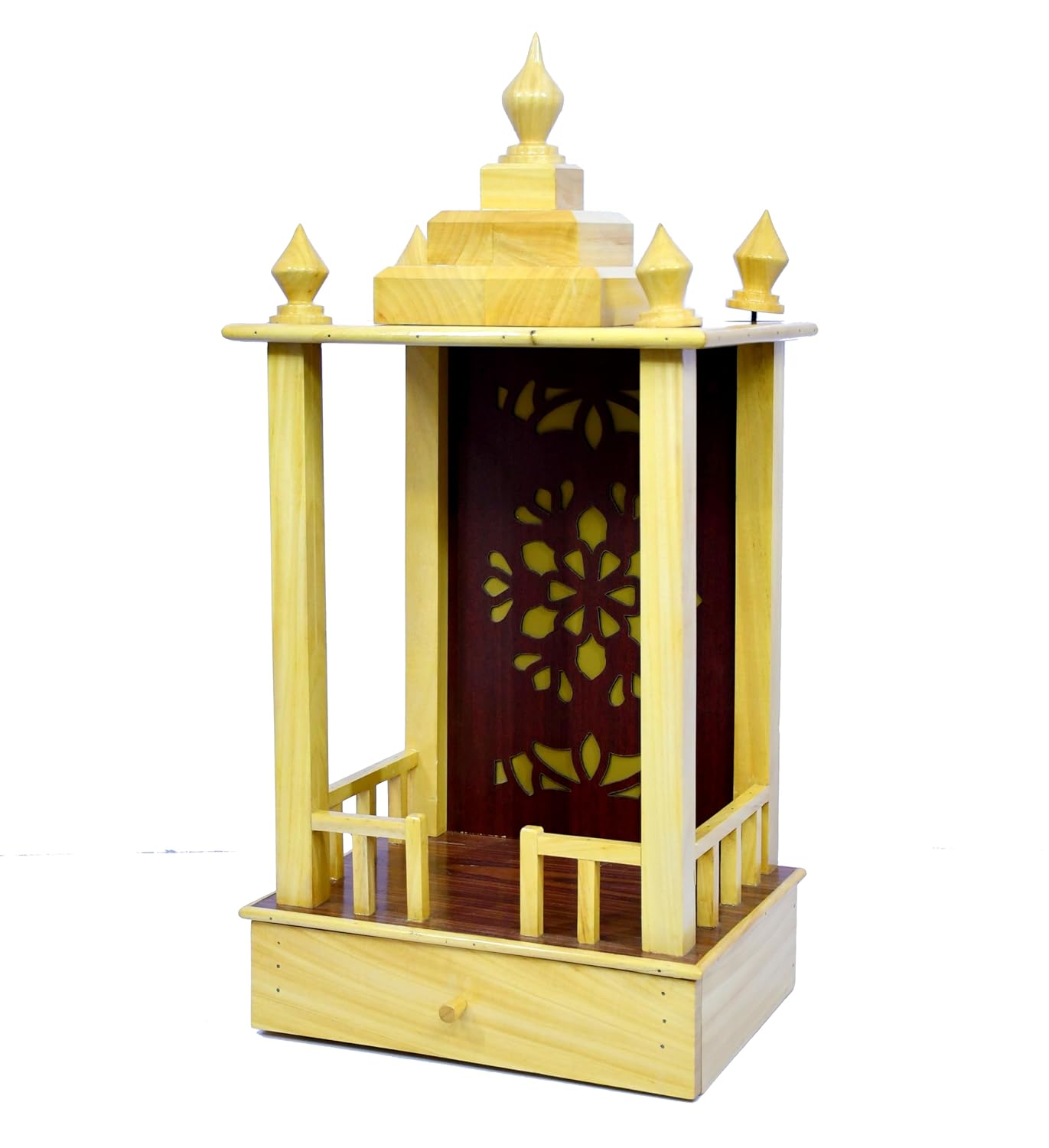 ESPLANADE Beautiful Wooden Mandir for Home, Temple for Home with Storage Drawer, Puja Mandir Stand, Pooja Items for Pooja Room, Devghar, Temple for Office
