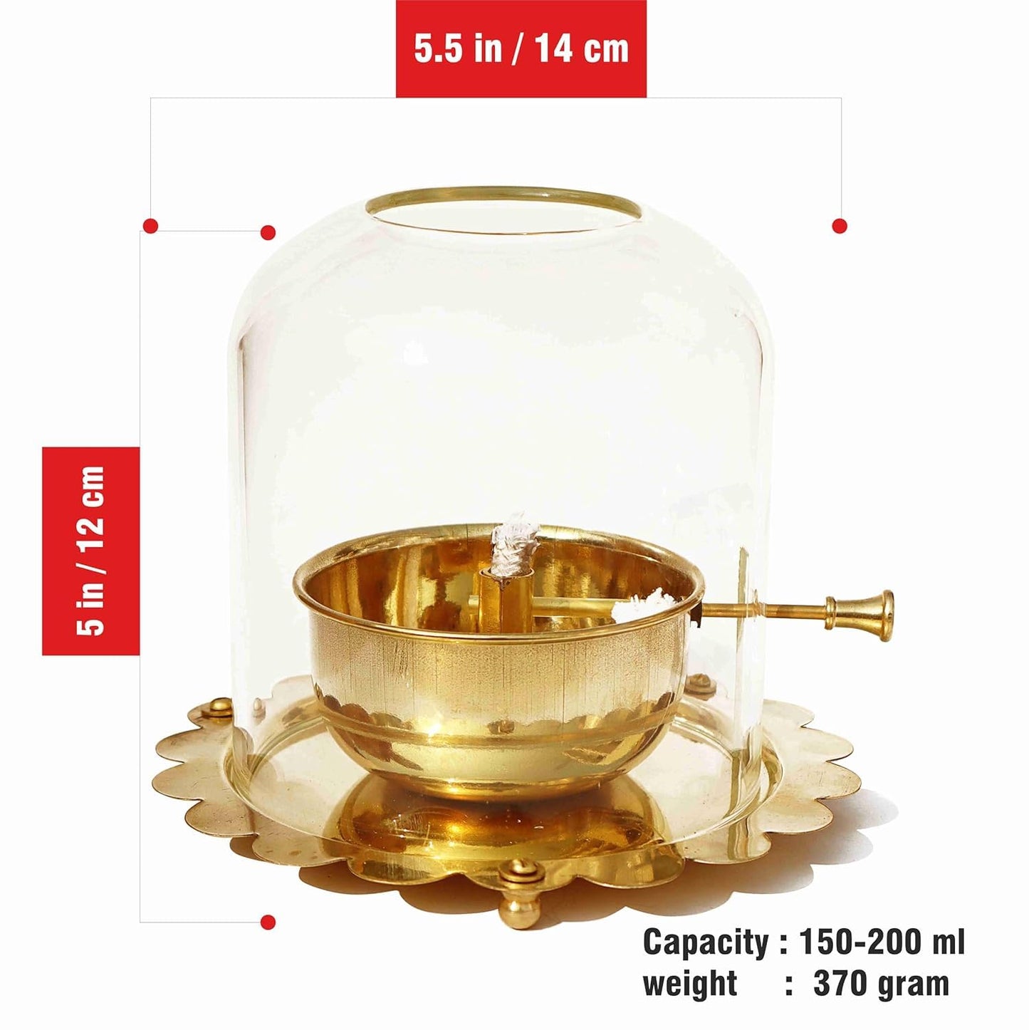 Esplanade Akhand Diya with Adjustable Bati, Diya with Cover for Puja, Akhand Diya for Puja, Deepak for Pooja, Deepam, Pooja Items, Golden 5"