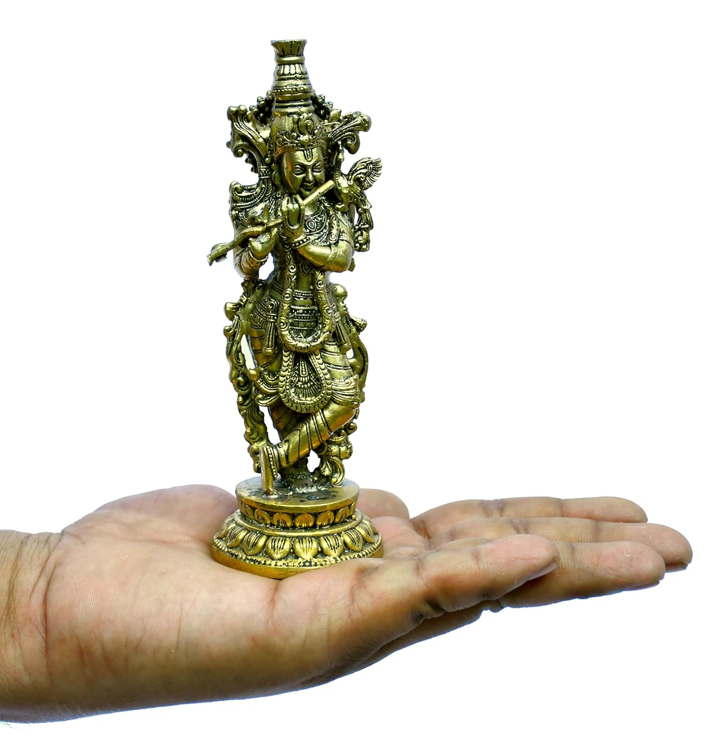 ESPLANADE Brass Krishna Statue, Krishan Murti, Kishan Krishna Idol Small, Hindu God Idols for Pooja Room, Mandir Decoration, Home Decoration Items for Living Room, Golden 6"