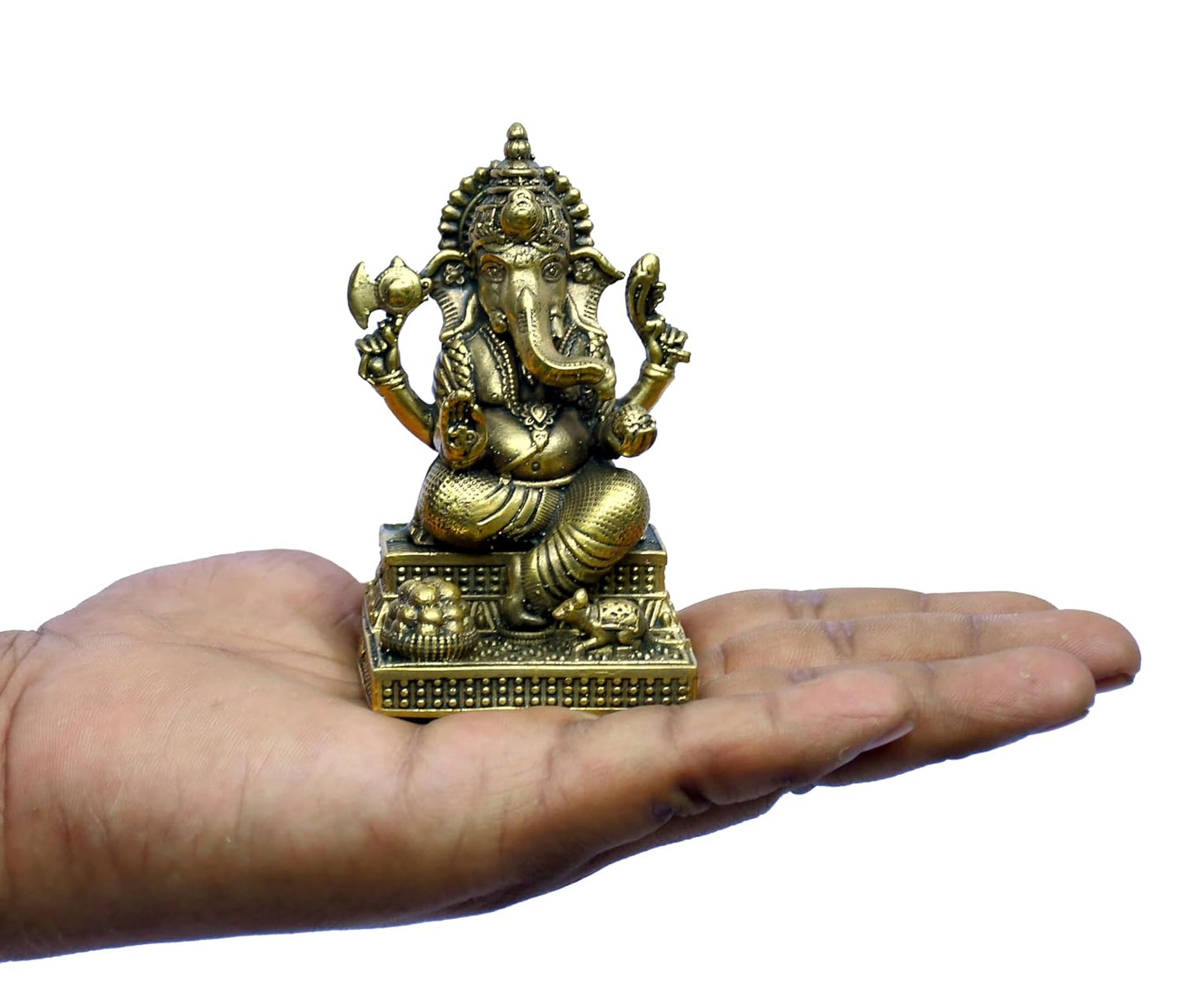 ESPLANADE Ganesh Idol for Home Décor, 3.5" Ganesha Idols, Brass Decoration Items for Home, Gurupurnima Gifts, Ganapati Bappa Murti for Pooja Room