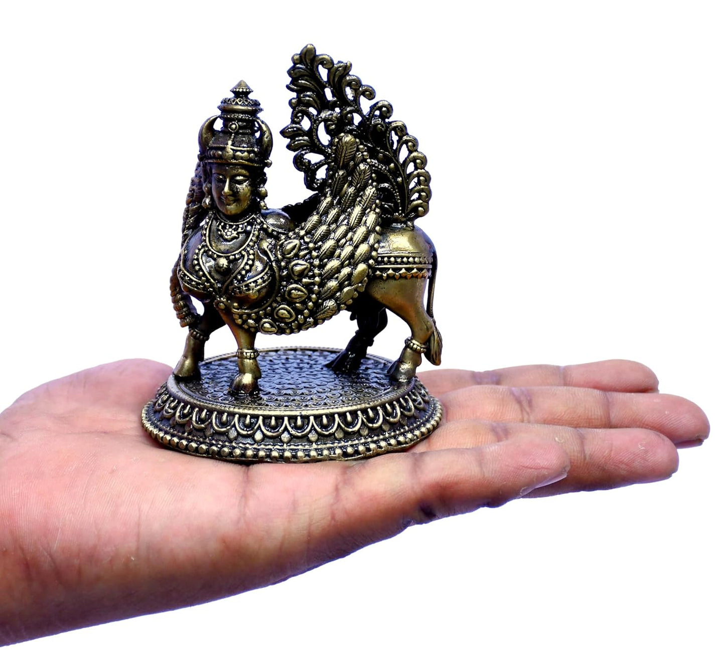 ESPLANADE Brass Kamadhenu Cow Murti - 4" Nandi Kamadhenu Idol with Wings & Face, House Warming Gifts, Good Luck Home Décor Gift Items, Feng Shui Vastu