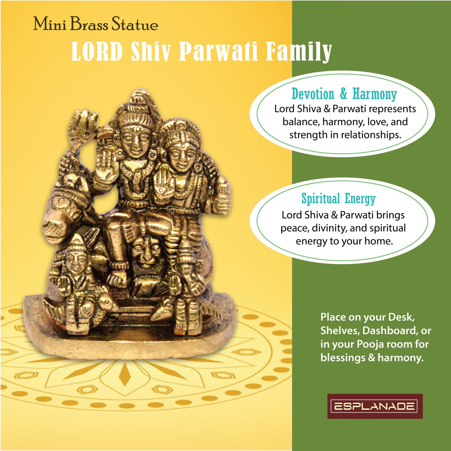 ESPLANADE Brass Shiv Parivar Idol Car Dashboard God Idol for Home for Desk Decor | Antique Decor Item | Home Decor Gift Showpieces
