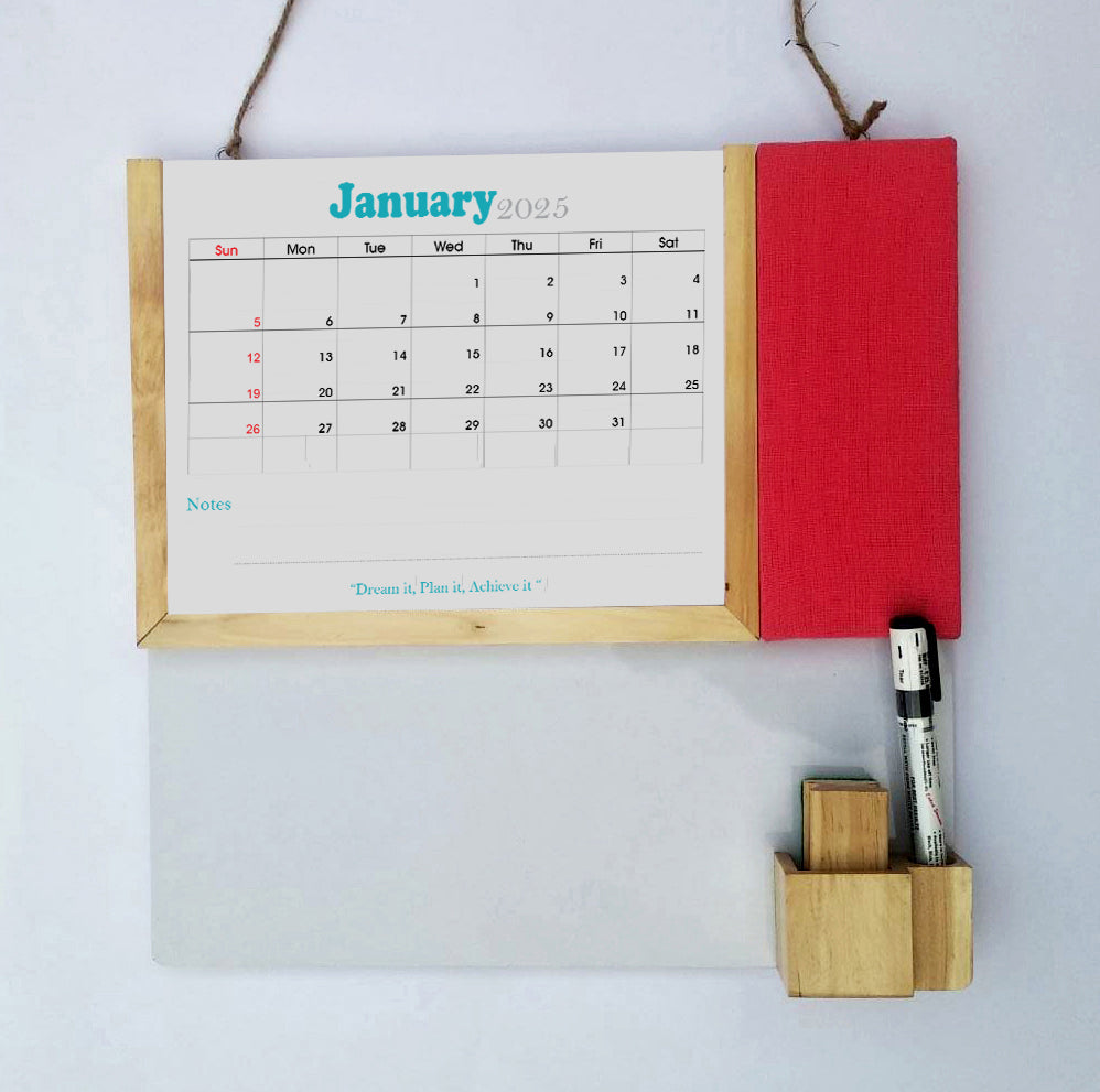 IVEI Kids Activity Calendar with Whiteboard & Pin Board - Combination Board Hanging Wall with Calendar Set with Marker & Duster Holder - Innovative Gift for Kids Room Decor, School, Home - Blue