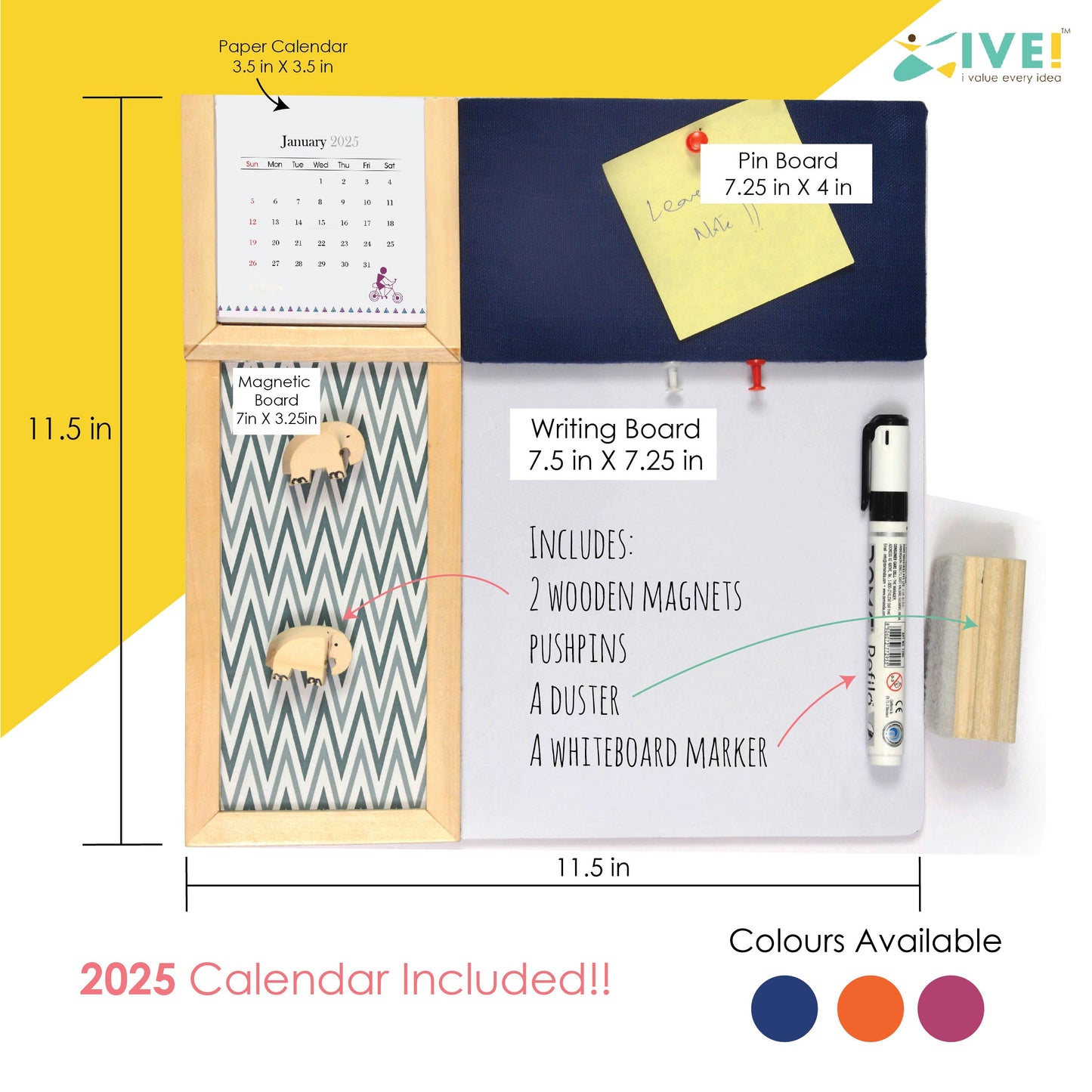 IVEI Combination Board with Magnet Board, Pin Board & Whiteboard - Innovative Organizer for Kids and Adults To-Do Boards – Best Gift for Home, Office, School (11.5 in x 11.5 in)