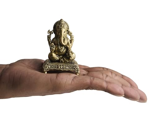 ESPLANADE Brass Ganesh Murti - 3 inch, Small Ganesha Idol for Home Mandir, Diwali, Pooja Décor, Housewarming Gift Detailing, Light Weight