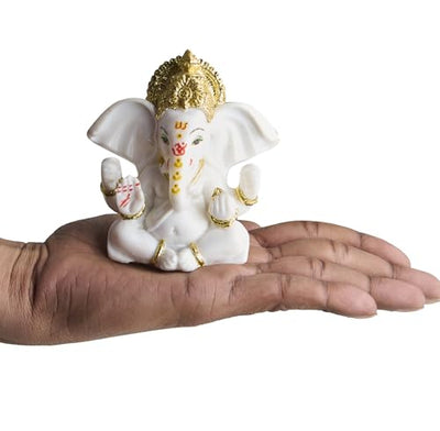 ESPLANADE Resin Ganesh Murti for Car Dashboard Ganesha Idol for Home Temple & Office Desk Décor, Ganpati Miniature Statue for Mandir (3.7" Inches)