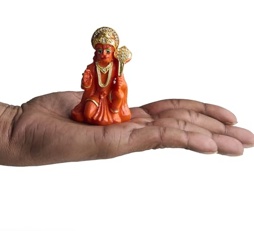ESPLANADE Resin Hanuman Idol for Car Dashboard – Bajrangbali Murti in Sitting Blessing Pose for Home Temple & Office Décor, Multicolour Sankat Mochan Miniature Desk Statue (3" Inches)