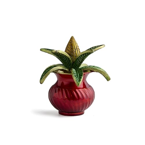 ESPLANADE 5-Inch Brass Mangal Kalash Showpiece - Multicoloured, with Coconut Shriphal – Traditional Pooja, Mandir & Home Décor Item, Heavy Brass Kalash for Festivals and Spiritual Gifts (Multicolour)