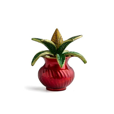 ESPLANADE 5-Inch Brass Mangal Kalash Showpiece - Multicoloured, with Coconut Shriphal – Traditional Pooja, Mandir & Home Décor Item, Heavy Brass Kalash for Festivals and Spiritual Gifts (Multicolour)
