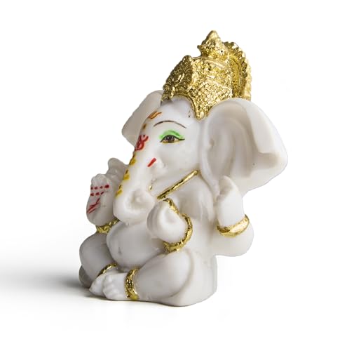 ESPLANADE Resin Ganesh Murti for Car Dashboard Ganesha Idol for Home Temple & Office Desk Décor, Ganpati Miniature Statue for Mandir (3.7" Inches)
