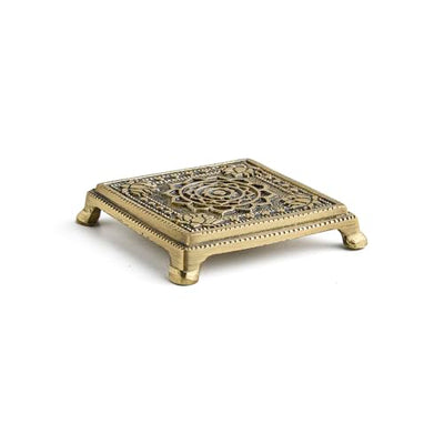 ESPLANADE Brass Engraved Pooja Chowki – Antique Peetha God’s Stool, Lotus Design Handcrafted Brass Patla for Home Pooja Mandir (Shree Yantra)
