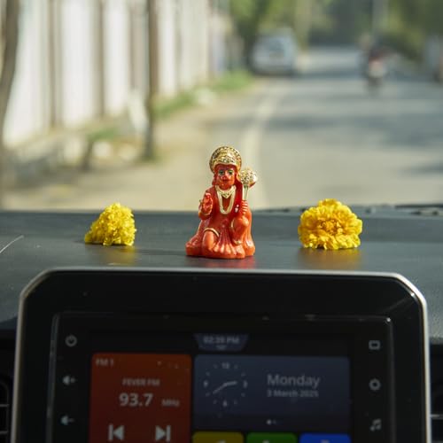ESPLANADE Resin Hanuman Idol for Car Dashboard – Bajrangbali Murti in Sitting Blessing Pose for Home Temple & Office Décor, Multicolour Sankat Mochan Miniature Desk Statue (3" Inches)