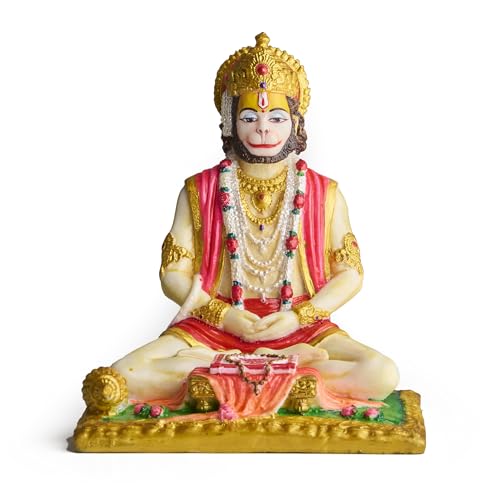 ESPLANADE Resin Hanuman Idol for Car Dashboard – Bajrangbali Murti in Sitting Blessing Pose for Home Temple & Office Décor, Multicolour Sankat Mochan Miniature Desk Statue (7" Inches)
