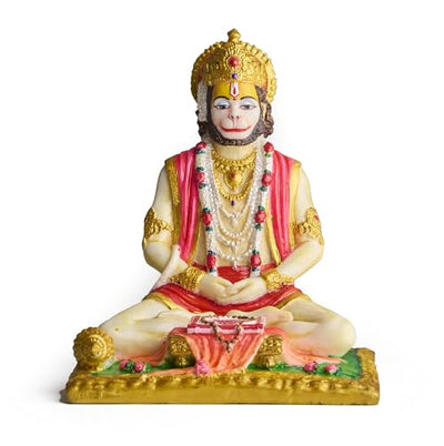 ESPLANADE Resin Hanuman Idol for Car Dashboard – Bajrangbali Murti in Sitting Blessing Pose for Home Temple & Office Décor, Multicolour Sankat Mochan Miniature Desk Statue (7" Inches)