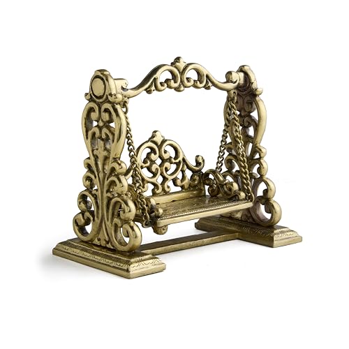 Esplanade Brass Ladoo Gopal Swing Jhula – 9" Handcrafted Krishna Jhoola Statue for God Idol, Mandir Pooja Décor, Janmashtami Showpiece