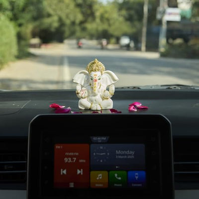 ESPLANADE Resin Ganesh Murti for Car Dashboard Ganesha Idol for Home Temple & Office Desk Décor, Ganpati Miniature Statue for Mandir (3.7" Inches)