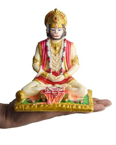 ESPLANADE Resin Hanuman Idol for Car Dashboard – Bajrangbali Murti in Sitting Blessing Pose for Home Temple & Office Décor, Multicolour Sankat Mochan Miniature Desk Statue (7" Inches)