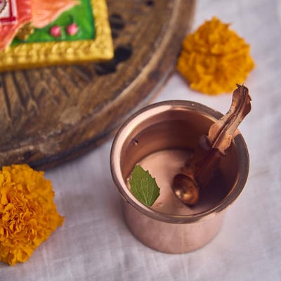 Esplanade Copper Gangajali with Spoon – 3" Ganga Jal Lota Kalash Holder for Home Temple, Pooja Decor Items, Kamandal Chembu Tambi