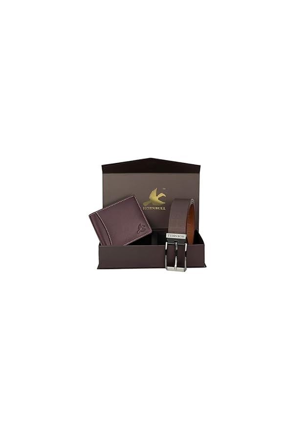 HORNBULL Mens Gift Combo Brown Wallet and Brown Belt | RFID Wallet for Men | Genuine Leather Men's Combo BW3095