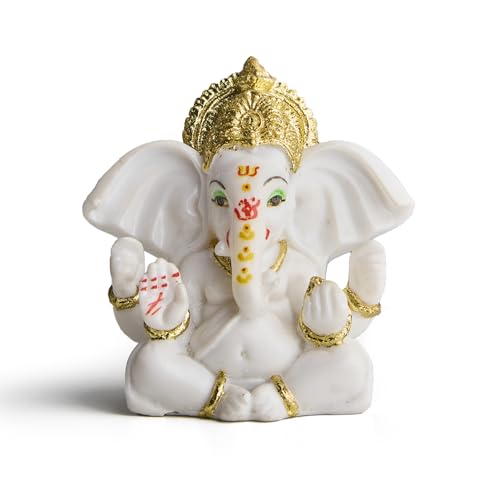 ESPLANADE Resin Ganesh Murti for Car Dashboard Ganesha Idol for Home Temple & Office Desk Décor, Ganpati Miniature Statue for Mandir (3.7" Inches)