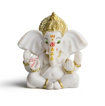 ESPLANADE Resin Ganesh Murti for Car Dashboard Ganesha Idol for Home Temple & Office Desk Décor, Ganpati Miniature Statue for Mandir (3.7" Inches)
