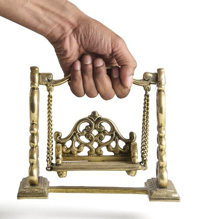 Esplanade Brass Ladoo Gopal Swing Jhula – 9" Handcrafted Krishna Jhoola Statue for God Idol, Mandir Pooja Décor, Janmashtami Showpiece