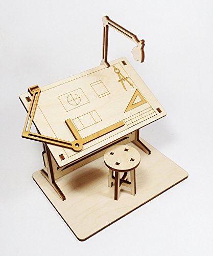 StonKraft Wooden 3D Puzzle Miniature Drafting Table - Home Decor, Construction Toy, Modeling Kit, School Project - Easy to Assemble