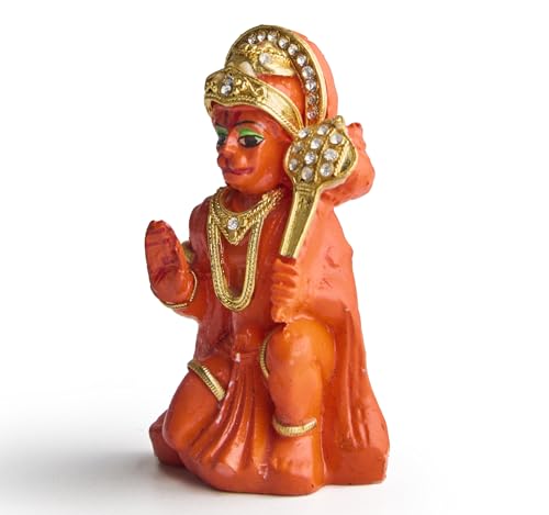 ESPLANADE Resin Hanuman Idol for Car Dashboard – Bajrangbali Murti in Sitting Blessing Pose for Home Temple & Office Décor, Multicolour Sankat Mochan Miniature Desk Statue (3" Inches)