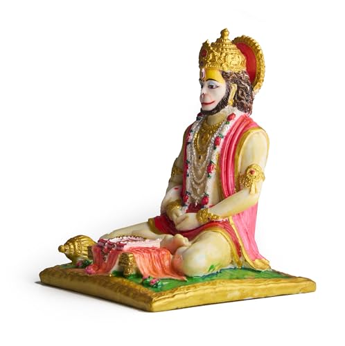 ESPLANADE Resin Hanuman Idol for Car Dashboard – Bajrangbali Murti in Sitting Blessing Pose for Home Temple & Office Décor, Multicolour Sankat Mochan Miniature Desk Statue (7" Inches)