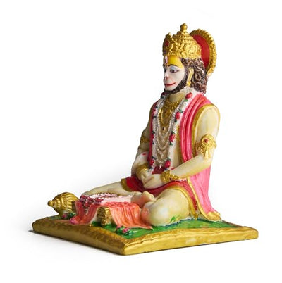 ESPLANADE Resin Hanuman Idol for Car Dashboard – Bajrangbali Murti in Sitting Blessing Pose for Home Temple & Office Décor, Multicolour Sankat Mochan Miniature Desk Statue (7" Inches)