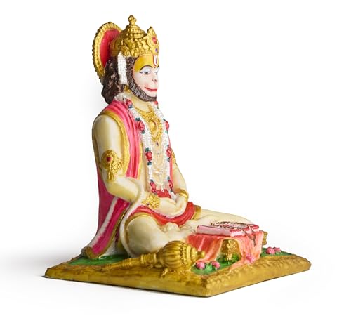 ESPLANADE Resin Hanuman Idol for Car Dashboard – Bajrangbali Murti in Sitting Blessing Pose for Home Temple & Office Décor, Multicolour Sankat Mochan Miniature Desk Statue (7" Inches)