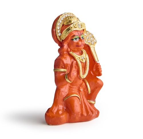 ESPLANADE Resin Hanuman Idol for Car Dashboard – Bajrangbali Murti in Sitting Blessing Pose for Home Temple & Office Décor, Multicolour Sankat Mochan Miniature Desk Statue (3" Inches)