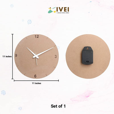 IVEI DIY Clock MDF Clock Numbers Cut - Wooden Craft - MDF Round Clock Cutout - Plain MDF Blank Wall Clock for Painting Wood Sheet Craft, Decoupage, Resin Artwork & Decoration (Round & Square)
