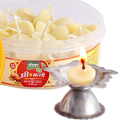 TOTA Wax Free Pure Cow Ghee Diya Cotton Wicks - Yellow | Pack of 1 | 90 Ghee Batti